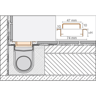 KERDI-LINE-A = Rošt s rámem, Ušlech.ocel V4A broušená, H=19mm, délka: 90cm 4