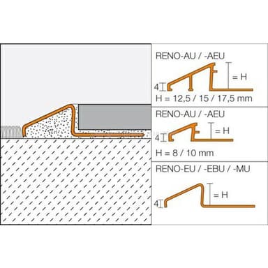 RENO-MU Náběh. přechod, H=8mm, Mosaz, délka: 2,5m 1