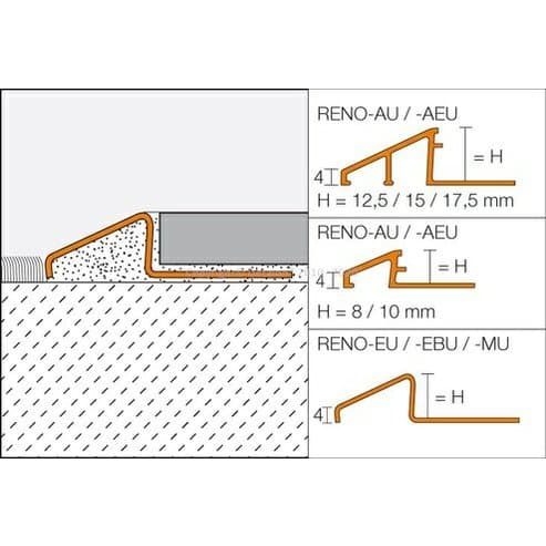 RENO-MU Náběh. přechod, H=8mm, Mosaz, délka: 2,5m